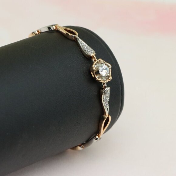 "Rose Gold and Silver Elegant Bracelet with Sparkling Center Stone, XPBL0783 - Picture 7 of 13